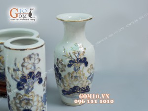 Bộ đồ thờ men lam cổ họa tiết Rồng Sen - vẽ vàng 24k cao cấp
