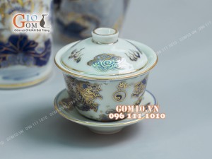 Bộ đồ thờ men lam cổ họa tiết Rồng Sen PHÚ QUÝ - vẽ vàng 24k cao cấp