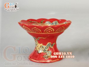 Bộ đồ thờ Trường Thọ đắp nổi, màu đỏ- vẽ vàng 24k