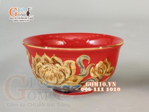 Bộ đồ thờ Trường Thọ đắp nổi, màu đỏ- vẽ vàng 24k