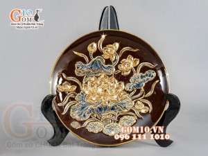 Bộ đồ thờ Trường Thọ đắp nổi, màu nâu - vẽ vàng 24k