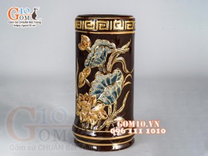 Bộ đồ thờ Trường Thọ đắp nổi, màu nâu - vẽ vàng 24k