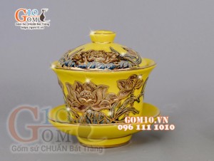 Bộ đồ thờ Trường Thọ đắp nổi, màu vàng - vẽ vàng 24k