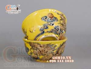 Bộ đồ thờ Trường Thọ đắp nổi, màu vàng - vẽ vàng 24k