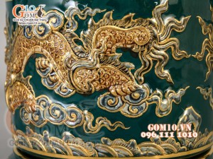 Bộ đồ thờ Trường Thọ đắp nổi, Xanh lục bảo - vẽ vàng 24k