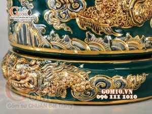 Bộ đồ thờ Trường Thọ đắp nổi, Xanh lục bảo - vẽ vàng 24k