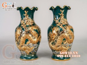 Bộ đồ thờ Trường Thọ đắp nổi, Xanh lục bảo - vẽ vàng 24k