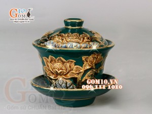 Bộ đồ thờ Trường Thọ đắp nổi, Xanh lục bảo - vẽ vàng 24k