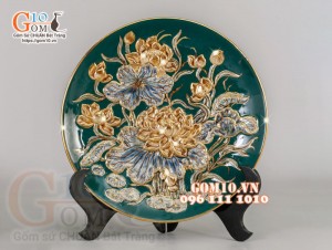 Bộ đồ thờ Trường Thọ đắp nổi, Xanh lục bảo - vẽ vàng 24k