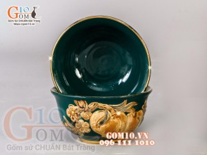 Bộ đồ thờ Trường Thọ đắp nổi, Xanh lục bảo - vẽ vàng 24k