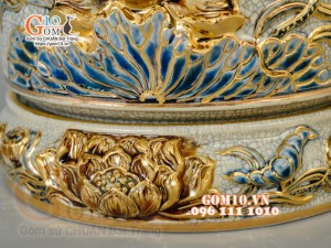 Bộ đồ thờ Trường Thọ men rạn đắp nổi, vẽ vàng 24k