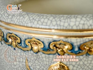 Bộ đồ thờ Trường Thọ men rạn đắp nổi, vẽ vàng 24k