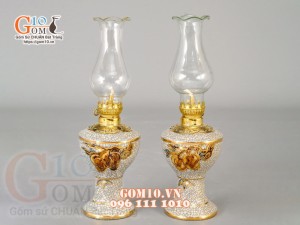 Bộ đồ thờ Trường Thọ men rạn đắp nổi, vẽ vàng 24k