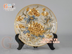 Bộ đồ thờ Trường Thọ men rạn đắp nổi, vẽ vàng 24k