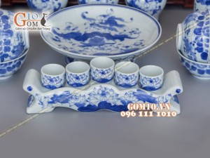 Bộ đồ thờ vẽ sen CÁT TƯỜNG men rong cổ, hàng vẽ tay 100% (có tam cấp)