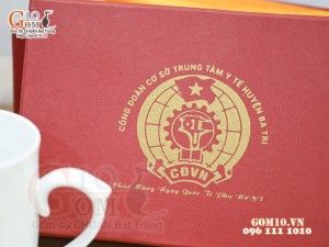 Bộ đôi cốc sứ men trắng in logo quà tặng Trung Tâm Y Tế huyện Ba Trị