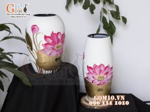 Bộ đôi lọ hoa sơn mài vẽ hoa Sen