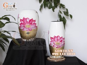 Bộ đôi lọ hoa sơn mài vẽ hoa Sen