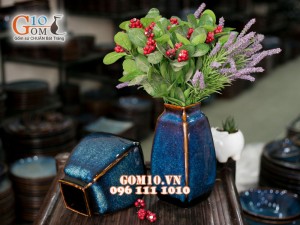 Bộ đôi lọ hoa tứ giác men hỏa biến