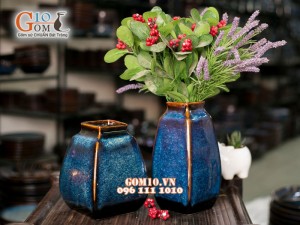 Bộ đôi lọ hoa tứ giác men hỏa biến