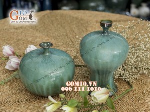 Bộ đôi lọ hút lộc men ngọc chảy, cao 26cm