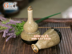 Bộ đôi nậm , bình rót rượu gấm vàng