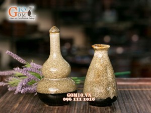 Bộ đôi nậm , bình rót rượu gấm vàng