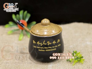 Bộ đựng gia vị 4 món men gốm, in logo thương hiệu
