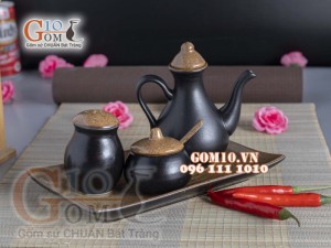 Bộ đựng gia vị Mắm - Muối - Tiêu men gốm