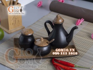 Bộ đựng gia vị Mắm - Muối - Tiêu men gốm