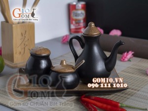 Bộ đựng gia vị Mắm - Muối - Tiêu men gốm