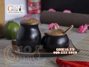 Bộ đựng gia vị Tiêu - Đường men gốm