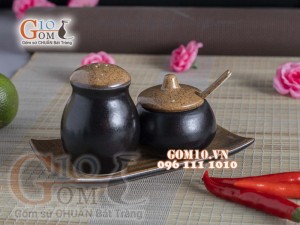 Bộ đựng gia vị Tiêu - Đường men gốm