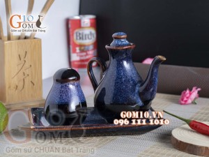Bộ đựng gia vị Tiêu - Mắm men xanh đá