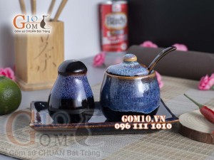 Bộ đựng Tiêu - Đường men xanh đá