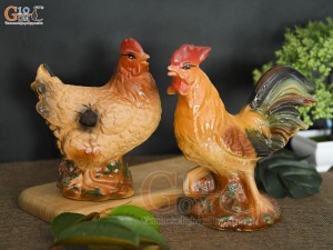 Bộ gà trống mái men gốm