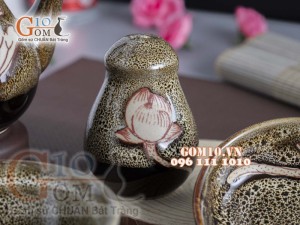 Bộ gia vị 5 món men gấm vàng khắc sen