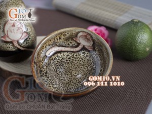 Bộ gia vị 5 món men gấm vàng khắc sen