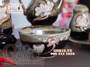 Bộ gia vị 5 món men gấm vàng khắc sen