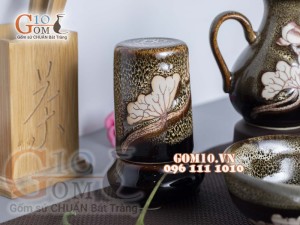 Bộ gia vị 5 món men gấm vàng khắc sen