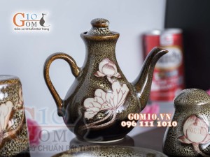 Bộ gia vị 5 món men gấm vàng khắc sen