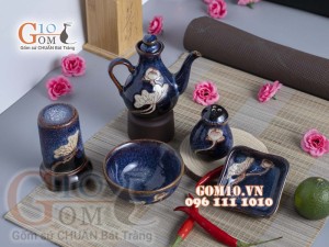 Bộ gia vị 5 món men xanh đá khắc sen