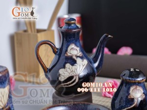 Bộ gia vị 5 món men xanh đá khắc sen