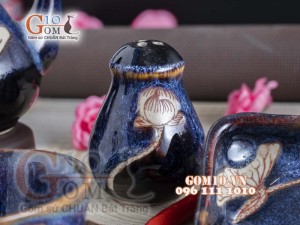 Bộ gia vị 5 món men xanh đá khắc sen