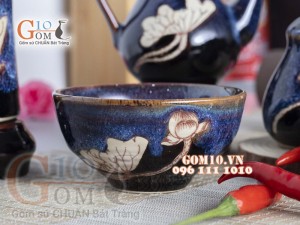 Bộ gia vị 5 món men xanh đá khắc sen