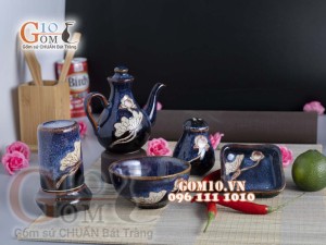 Bộ gia vị 5 món men xanh đá khắc sen