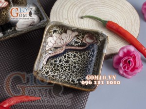 Bộ gia vị 6 món men gấm vàng khắc sen