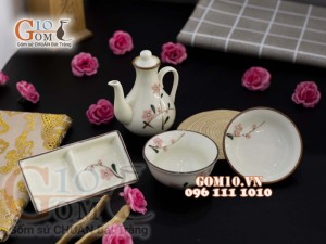 Bộ gia vị men kem vẽ hoa Đào phai