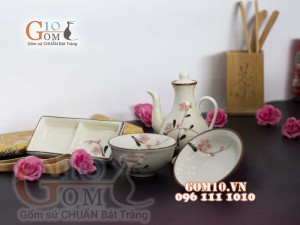 Bộ gia vị men kem vẽ hoa Đào phai