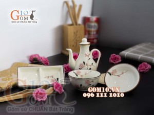 Bộ gia vị men kem vẽ hoa Đào phai